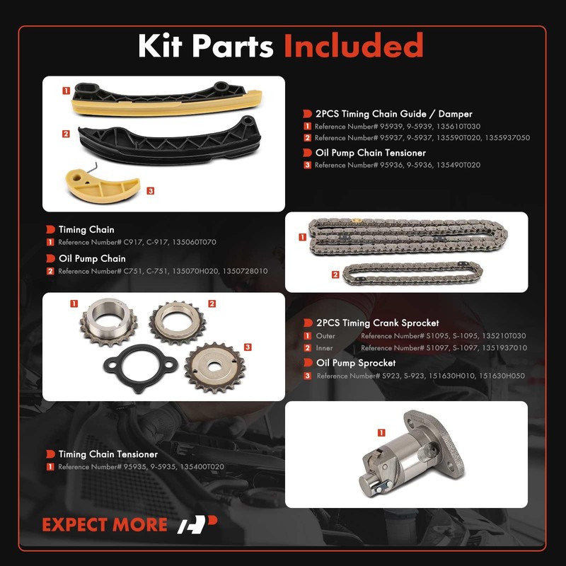 A-Premium 9PCS Engine Timing Chain Kit W/Sprocket & Tensioner &