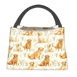 ainori Golden Retriever Insulated Lunch Box for Girls Dog Lovers,Reusable Tote Bag with Vintage Floral and Puppy,Portable Lunchbox Handbag,Makeup Bags Organizer Gifts for Work Office,11x6.3x6.7in