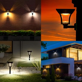 CINOTON Solar Pathway Lights Outdoor, IP65 Waterproof LED Solar Powered Wall Lights with 4 Lighting Modes for Garden Yard Patio Lawn Porch Walkway Backyard Sidewalk Warm & Cold White 4 Pack
