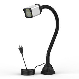 LED lathe Work Light, 20in Flexible Gooseneck Lamp with 28LEDs, 1200 Lumen Machine Light for LatheCNc Milling Drill Press Sewing Machine IndustrialLighting,120V(Base with 4screw holes)