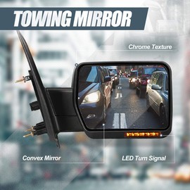Auto Dynasty Right Passenger Side Chrome Power Heated w/Amber LED Turn Signal Light Towing Mirror Compatible with Ford F150 04-14