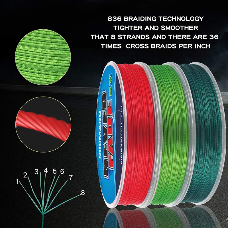 Rikimaru Never Fade 8X Braided Fishing Line 10-80LB 150-600Yds (300yds-Red,
