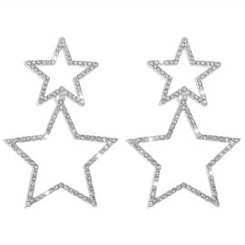 Sliver Big Star Earrings for Women Rhinestone Star Stud Earrings Lightweight Crystal Dangle Earrings Star Dangle Earrings Star Jewelry (Silver star earring)