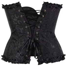 SHYMMUO Black Corset Tops for Women Shapewear Satin Floral Boned Overbust Body Shaper Bustier Black M