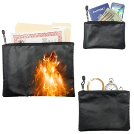 Set of 3 Fireproof Zipper Bags, Includes Large 15"x11", Medium 10"x7.8", and Small 8"x5" - Ideal for Documents, Valuables, and other Important Belongings (Black Color) - SciencePurchase