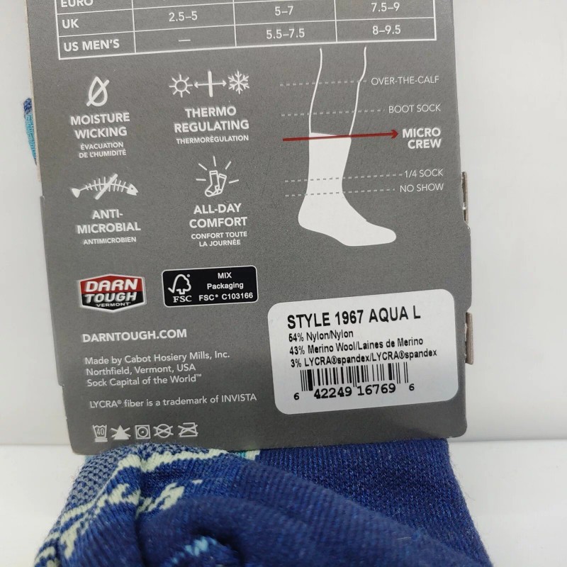 Darn Tough Light Hiker Micro Crew Socks Womens Sz L