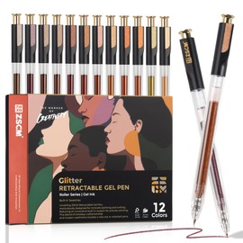 Retractable Glitter Gel Pens, 12 Colors Large Capacity Skin Tone Glitter Metallic Gel Ink Pens, 1 mm Fine Point Smooth Writing Color Pens for Adult Coloring Book Note Taking Aesthetic Art Supplies