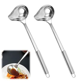 Set of 2 Stainless Steel Sauce Spoons, 30 cm, Soup Ladle with Pouring Spout, Sauce Ladle for Dressings, Soup Sauces, Serving Soups, Stainless Steel Sauce Spoon, Large Spoon for Soup