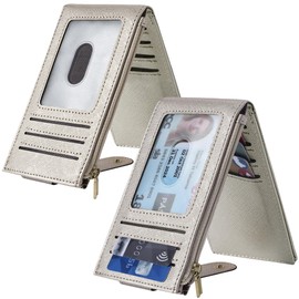 Chelmon Womens Wallet Slim RFID Blocking Bifold Multi Card Case Wallet with Zipper Pocket (Silver Gold)