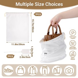 Ewen 11.8x15.7in Dust Bags for Shoes, 7 Pack of Dustproof Silky Bags with Drawstring for Sneakers Storage, White Satin Purse Storage Bags, Pouches Covers for Travel, Dust Cover Bag for Luxury Wallet