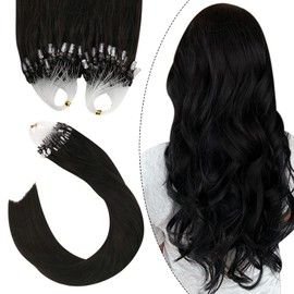 Ugeat Micro Beads Human Hair Extensions 20 Inch Micro Ring Hair Extensions Darkest Brown #2 Micro Loop Hair Extensions Remy Hair 1g/s 50Gram Micro Link Hair Extensions for Women