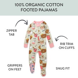 HonestBaby Unisex Kid's Non-Slip Footed Pajamas One-Piece Sleeper Jumpsuit Zip-Front PJs 100% Organic Cotton for Baby Boys, Beary Breakfast