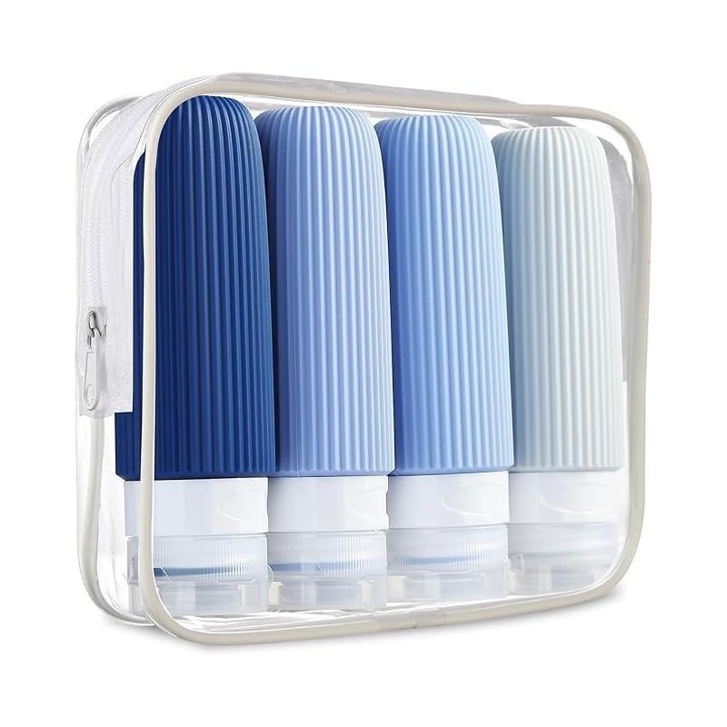 Juego de 4 Botellas de Viaje de Silicona,con Etiqueta Recipientes