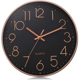 Reloj de Pared de Cuarzo Silencioso Relojes Pared Grandede 12 Pulgadas, Reloj Redondo de Cuarzo Negro y Dorado para Pared, Sin Tictac, Relojes Pared Moderno para Decorar Sala Estar, Oficina, Comedor