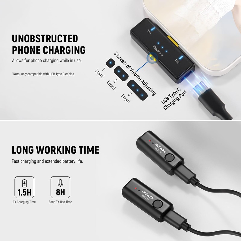 NEEWER Wireless Lavalier Microphone for iPhone Android Tablet PC Laptop