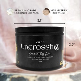Circe Spell Candle “Uncrossing” Coconut Soy Wax Candle Jar – Premium Hand Poured & Long Burning – Herbs, Crystals & Natural Fragrance Oils- Protection, Balance & Renewal- Self Care, Gift- 8oz
