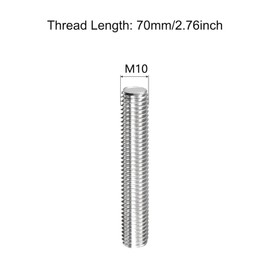 TOP-VIGOR 10Pcs M10-1.5 x 70mm Length Fully Threaded Rod, 304 Stainless Steel Right Hand Threads Rods, Fully Studding Rod Bar for Anchor Bolts, Clamps, Hangers and U-Bolts