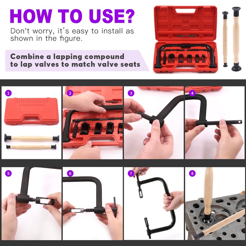 Swpeet 13Pcs Black Valve Spring Compressor Tools Assortment Kit, Including