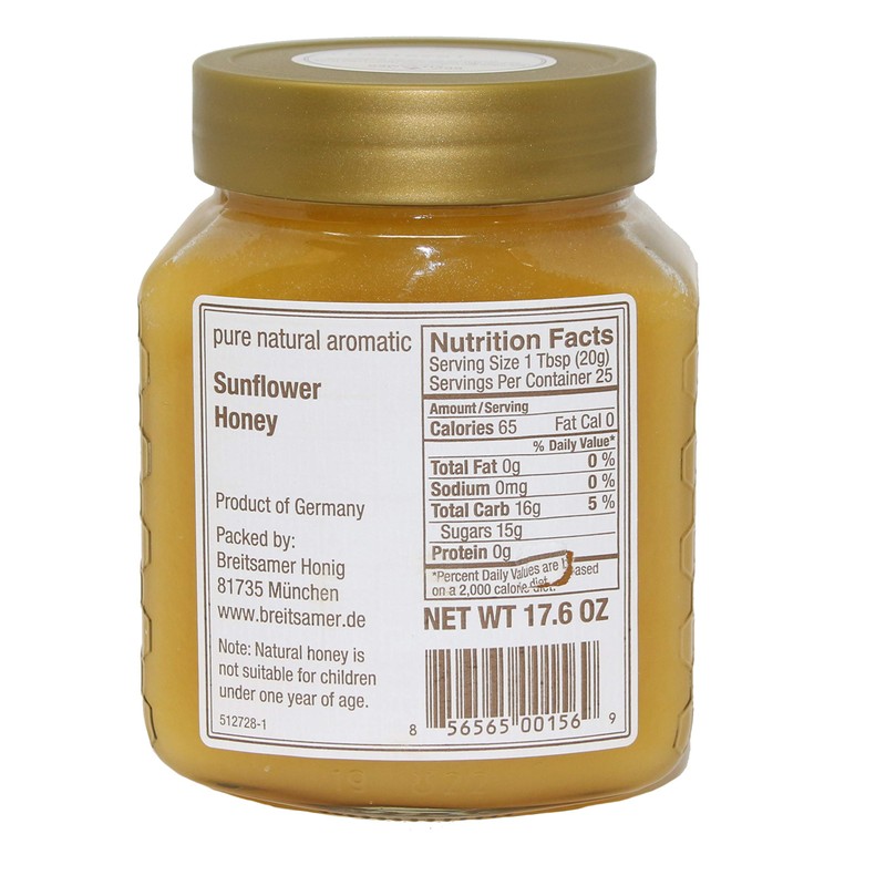 Breitsamer Sunflower Raw Honey Jar, 17.6 Ounce