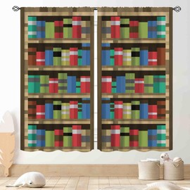 Cortinas de estantería pixeladas, diseño de juego con estampado de píxeles, decoración educativa para ventana, para niños, niñas, adolescentes, recámara, sala de estar, aula, guardería, 42 x 54
