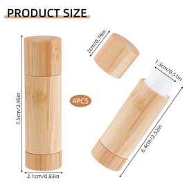 NICENEEDED 4 PCS 5g Bamboo Lipstick Tubes, Refillable DIY Lip Balm Tube, Empty Containers with Clear Plastic Inner, Cosmetic Lipstick Lip Gloss Deodorant Case Holder for Women Makeup