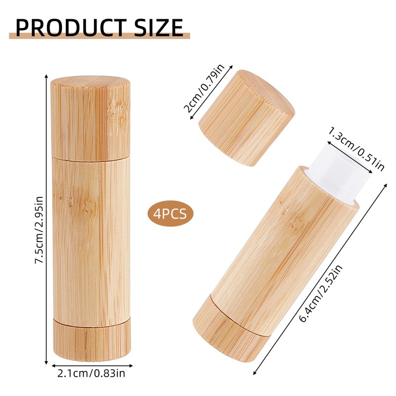 NICENEEDED 4 PCS 5g Bamboo Lipstick Tubes, Refillable DIY Lip