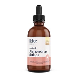 HEBBE | Aceite De Almendras Dulces 120 ml | Orgánico Y Vegano Para Piel Y Cabello | Hidratante Natural Anti Envejecimiento Facial | Fortalece Pestañas Y Uñas