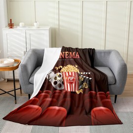 jejeloiu Movie Theater Decor Plush Throw Blanket, for Girls Kids Throw 50"x60" Popcorn Flannel Fleece Blanket Room Decorative Movie Night All Season,Bed Blanket Cinema Old Fashion Home Theater
