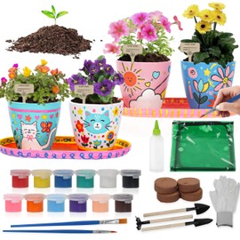 Jouetondream Paint & Plant Flower Gardening Kit with 4 Pots - Kids Gardening Set Ages 8-12, Spring Arts & Crafts Activities Kits, Educational Birthday/Easter Gifts for Boys & Girls Ages 5 6 7 9 10 11
