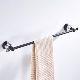 WNEBATH Crystal Black Towel Bar, Adjustable Bathroom Towel Holder Bar, Matte Black Single Towel Rack Hanger Home Towel Holder Rod for Bathroom Wall Mounted Bathroom Accessory