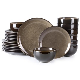 LERATIO Ceramic Dinnerware Sets for 8,Stoneware Plates and Bowls Sets,Handmade Reactive Glaze Dishes Set,Chip Resistant and Scratch Resistant | Oven&Dishwasher & Microwave Safe-Chestnut(24PCS)