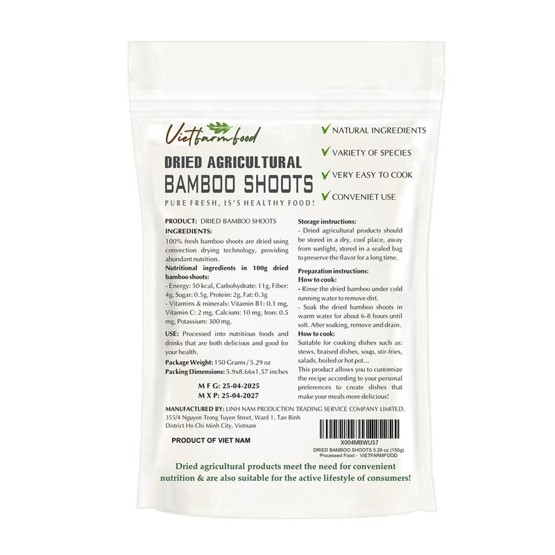 DRIED BAMBOO SHOOTS 5.29 Oz (150g) VIETFARMFOOD: Dried agricultural products