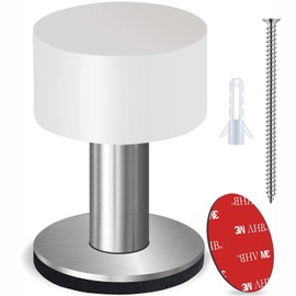 Door Stoppers, Self-Adhesive Door Stop with White Rubber & Stainless Steel Body - Sound Dampening Door Bumpers for Home & Office, Door stoppers for Bottom of Door (Medium-2.56inch - 1 Pack)