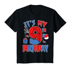 Kids 9th Birthday Spider Web Theme Party nine 9 Year Bday Boy T-Shirt