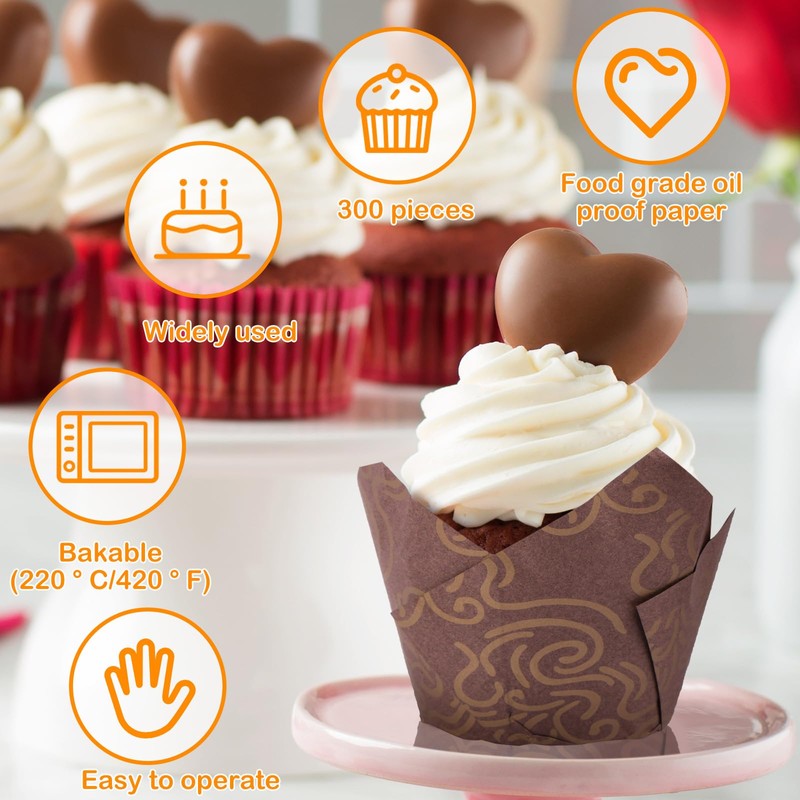 KNFFSAAJL Paper Muffin Liners 300PCS, Tulip Cupcake Liners, Greaseproof, Disposable,