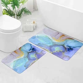Gibelle Bath Mat Rug Set 2 Piece, Super Absorbent Quick Dry Bathroom Rug Set, Non Slip Rubber Backed Bathroom Floor Mat for Tub Shower Sink (17"x24"+20"x32", Blue Purple)