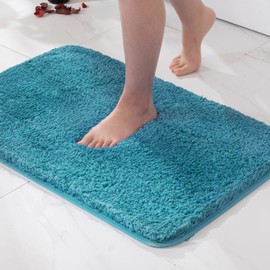 MIULEE Bath Mat Soft Bath Rug Non-Slip Bath Mat Bathroom Mat Bed Rug Fluffy Rug Bathroom Rug Shower Mat for Bath & Living Room Bedroom 40 x 60 cm Turquoise