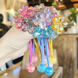 12 Gomas para El Pelo con Bolitas para Niñas Pequeñas, Gomas Elásticas con Cuentas de Camelia de Colores, Sin Dañar El Cabello, para Coletas (Rosa, Morado, Azul, Rojo Rosa, Gris, Amarillo)