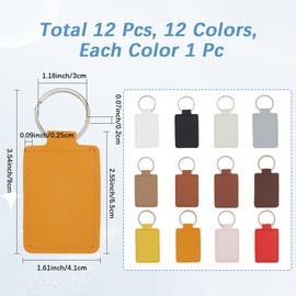 CALFOVERA 12 Colors Rectangular PU Leather Key Fob Kits Leather Keychain Blanks with Iron Keyring Blank Double Side Pendant Holder Charm Kit Bulk for DIY Craft Present Making Engraving Stamping