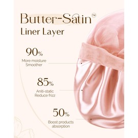 YANIBEST Silk Bonnet for Sleeping Women, Satin Lined Hair Bonnet with Breathable Tie Band for Curly Hair, Head Wrap Cap, Pink