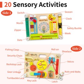 Smartwo Double-Sided Busy Board, 20+ Montessori Activities Wooden Sensory Toy for Toddlers, Train Kid’s Fine Motor and Life Skill Abilities, Perfect Christmas Birthday Gift for Boys & Girls