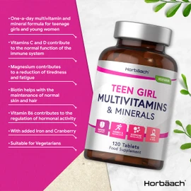 Multivitamins and Minerals for Teen Girls | 120 Tablets | 15 Essential Nutrients for Everyday Health & Wellness | by Horbaach