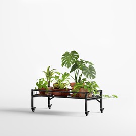 Zhongma Sturdy Metal Plant Stand with Wheels,Heavy Duty Succulent Shelf for Home Indoor and Outdoor, 220 LBS Capacity & Heavy Duty Construction,32.7x16x11.6 Inch High