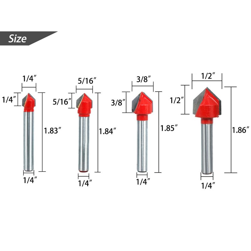 Saipor 7pcs 1/4-Inch Shank 90 Degree V Groove Router Bit