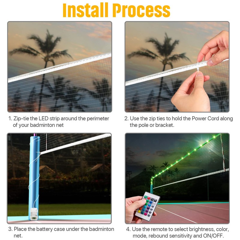 Eliteemo LED Badminton Pickleball Net Light, 17Ft Remote Control LED