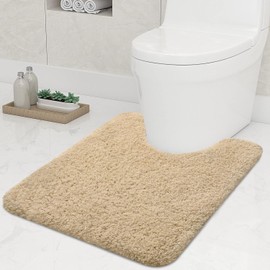 smiry U-Shape Toilet Mat, Extra Soft Pedestal Mat for Toilet, Absorbent Microfiber Toilet Bathroom Mats, 50 x 60 cm, Beige