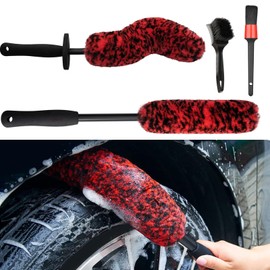 DEKADONS 4PCS Wheel Brush Kit for Cleaning Wheel and Tire, Wheel and Rim Brush, Car Detailing Brushes, 360 Degree Bendable & Durable Car Wheel Rim Cleaner Brush Set (Red)