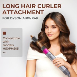 40mm/1.6" Long Barrel Attachment for Dyson Airwrap Compatible - Adjustable Bidirectional Curling, Heat-Resistant Material, Instant Use for Voluminous Curls & Waves