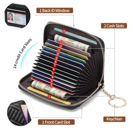 GAEKEAO Credit Card Holder Small Wallet for Women RFID Blocking Leather Zipper Wallet with Wristlet Black