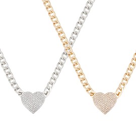 ANATTASOUL 2 Pieces Heart Necklaces For Women Crystal Rhinestone Heart Link Chain Silver Heart Choker Gold Heart Necklace Heart Pendant Punk Statement Necklace Jewellery Gift For Friends Mother, Alloy